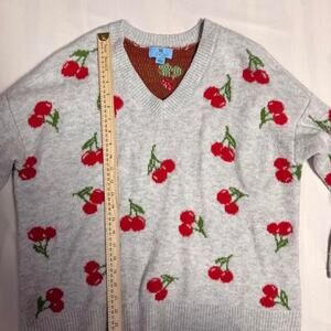 Gray cherry knit sweater with